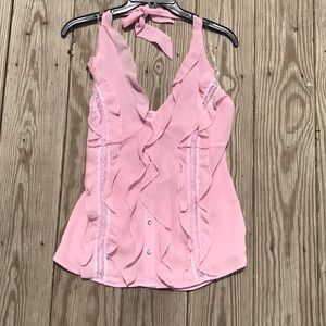 NWT Pink Ruffled Button Up Dressy Blouse